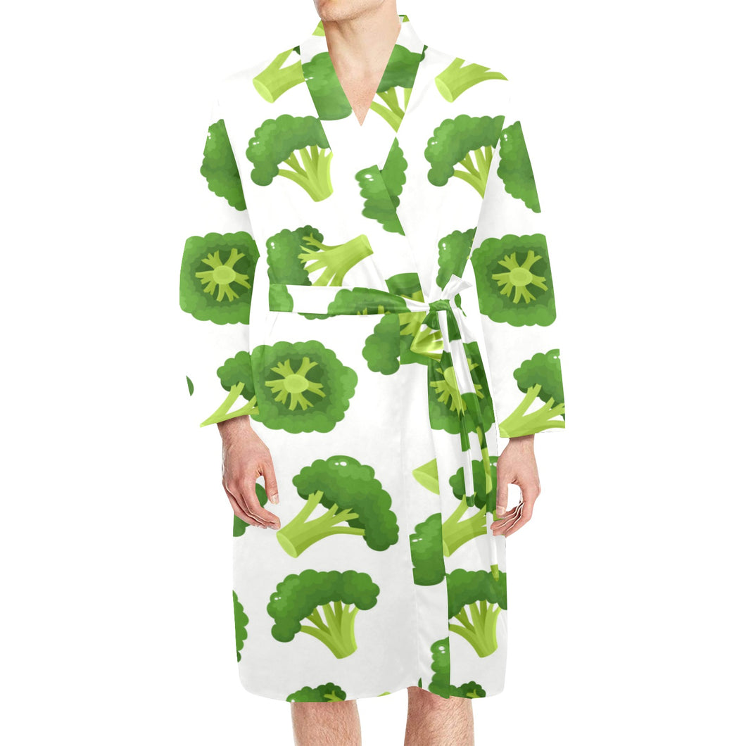 Cute broccoli pattern Men's Long Sleeve Belted Night Robe