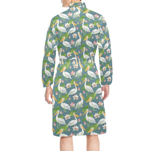 Pelican Pattern Print Design 04 Men's Long Sleeve Belted Night Robe