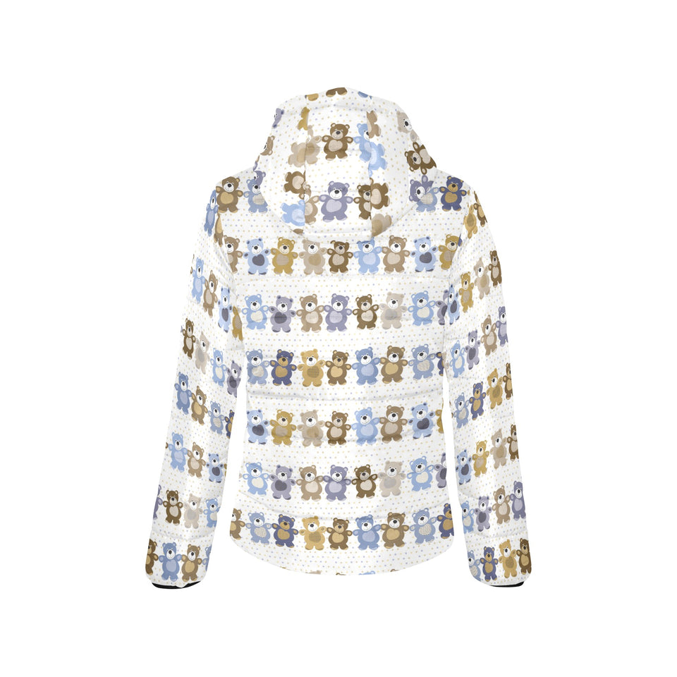 Teddy Bear Pattern Print Design 02 Women's Padded Hooded Jacket