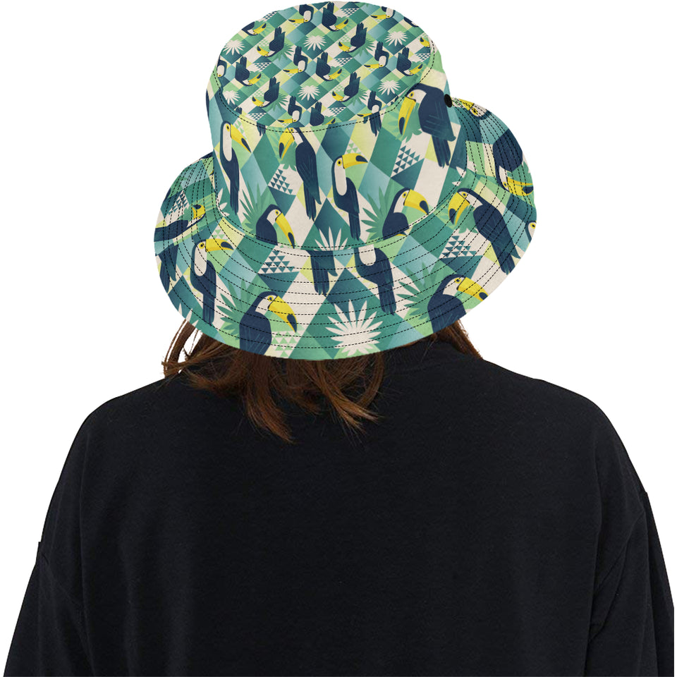 Toucan tropical leaves design pattern Unisex Bucket Hat