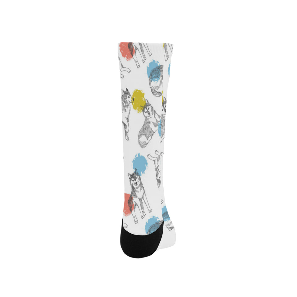 Siberian husky and colorful circle pattern Crew Socks