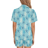 Blue starfish coral reef pattern Women's V-Neck Short Pajama Set