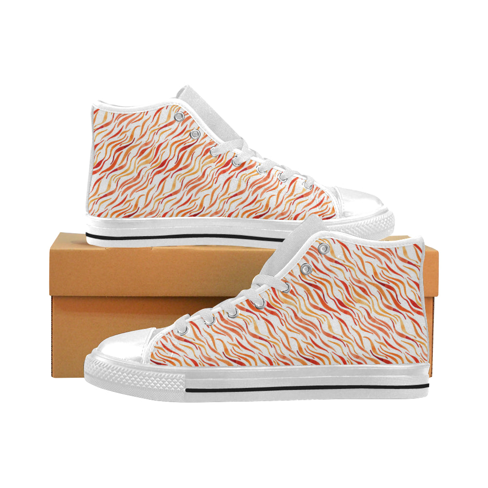 Fire flame watercolor pattern Men's High Top Canvas Shoes White