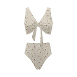 Jack Russel Pattern Print Design 02 Chest Bowknot High Waisted Bikini Swimsuit