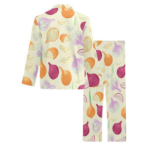 Onion garlic white red pattern Men's Long Pajama Set