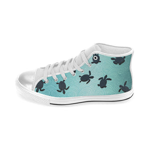 Sea turtle with blue ocean backgroud Women's High Top Canvas Shoes White