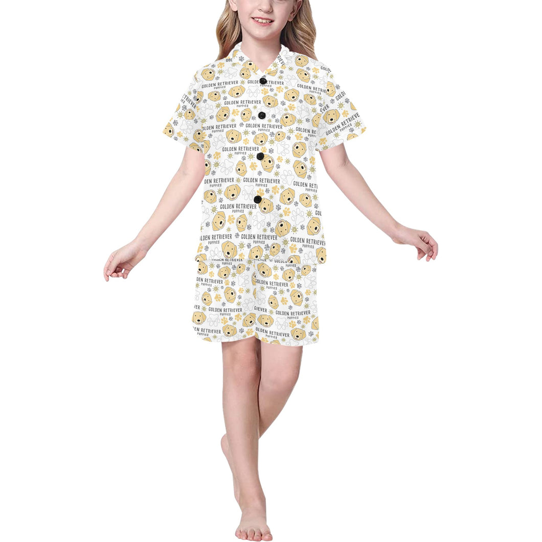 Golden Retriever Pattern Print Design 04 Kids' Boys' Girls' V-Neck Short Pajama Set