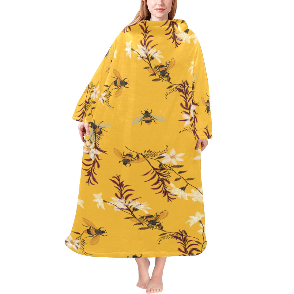 Bee flower pattern Blanket Robe with Sleeves