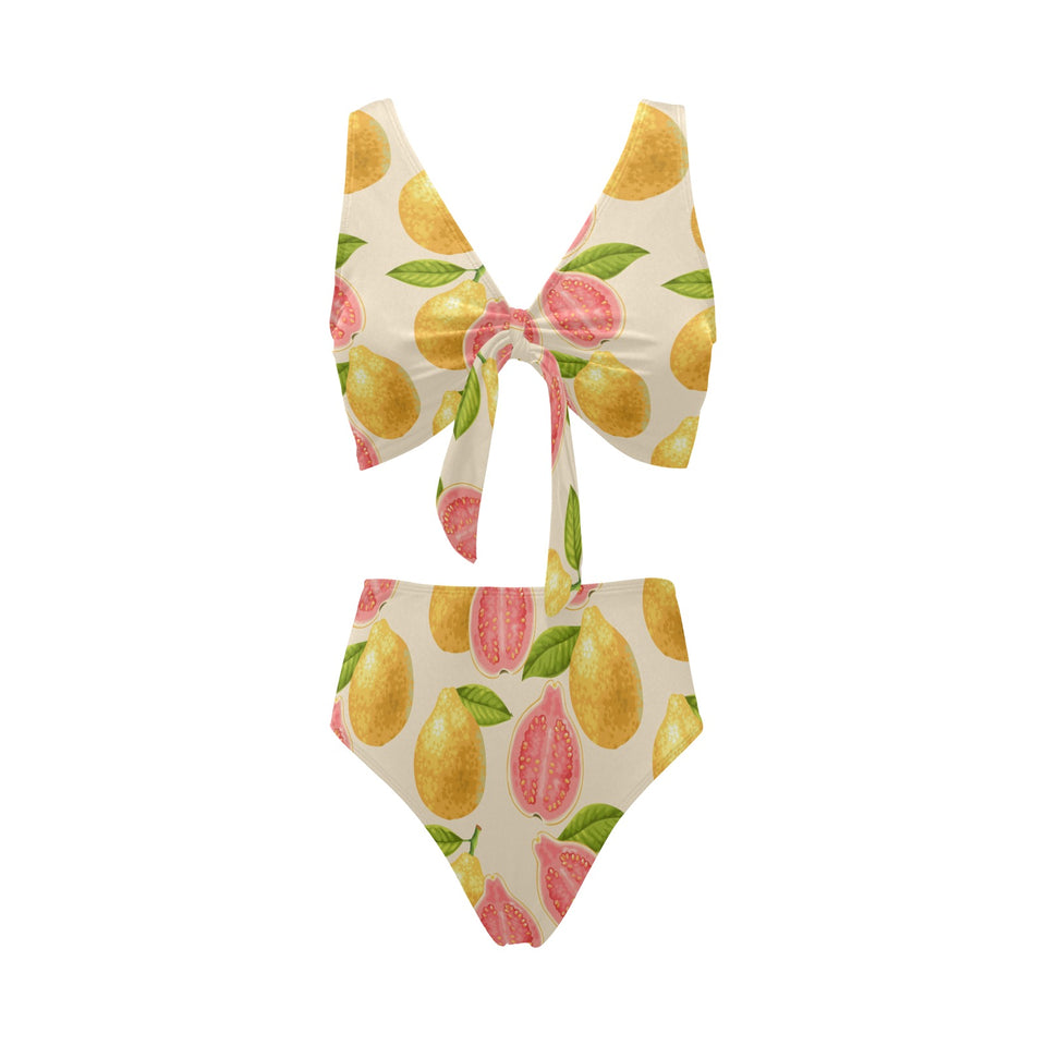 Beautiful guava pattern Chest Bowknot High Waisted Bikini Swimsuit