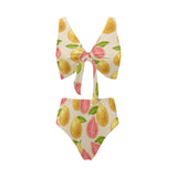 Beautiful guava pattern Chest Bowknot High Waisted Bikini Swimsuit