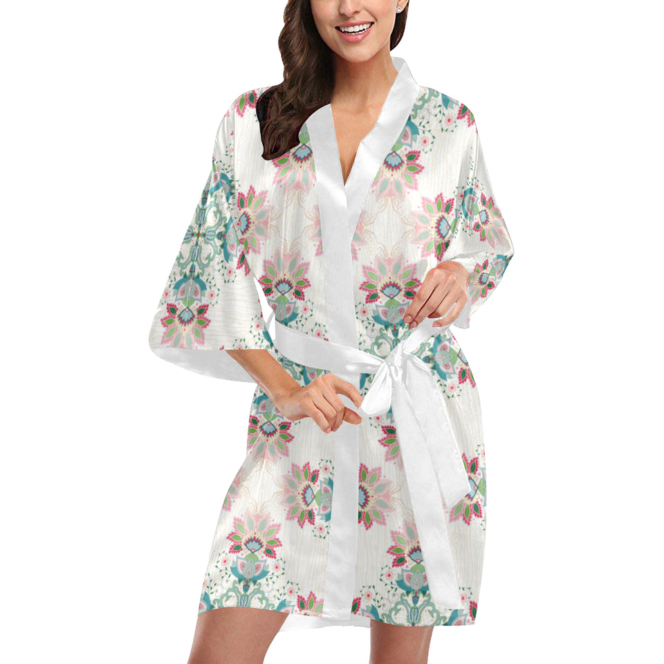Square floral indian flower pattern Women's Short Kimono Robe