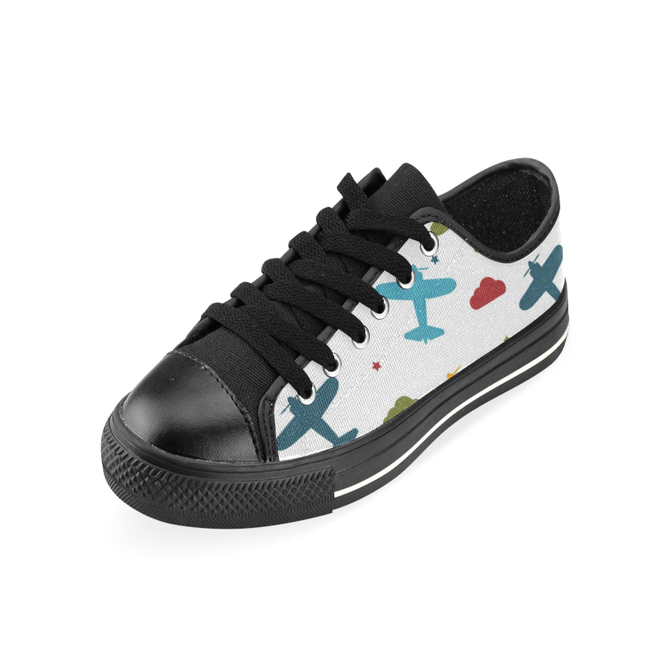 Airplane star cloud colorful Men's Low Top Canvas Shoes Black