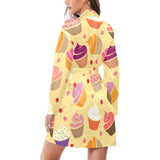 cake cupcake heart cherry pattern Women's Long Sleeve Belted Night Robe