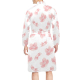 Pink sakura cherry blossom pattern Men's Long Sleeve Belted Night Robe