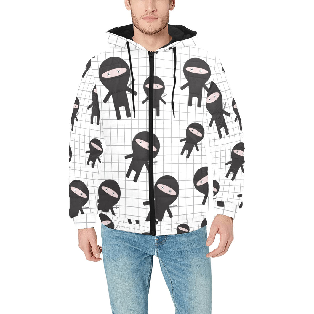 Ninja pattern plaid background Men's Padded Hooded Jacket