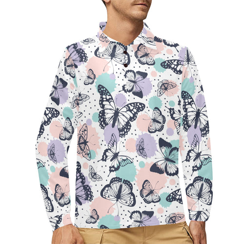 Butterfly pattern Men's Long Sleeve Polo Shirt