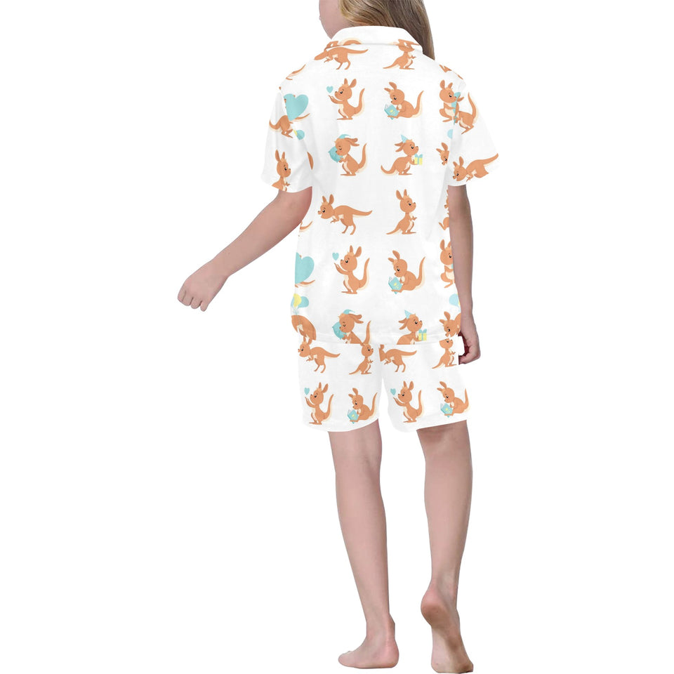 Cute Kangaroo pattern Kids' Boys' Girls' V-Neck Short Pajama Set