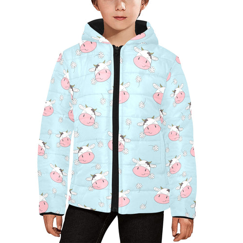 Cute cow flower pattern Kids' Boys' Girls' Padded Hooded Jacket