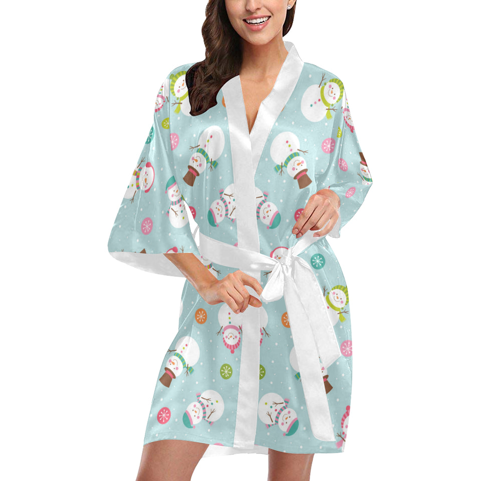 Cute snowman snowflake pattern Women's Short Kimono Robe