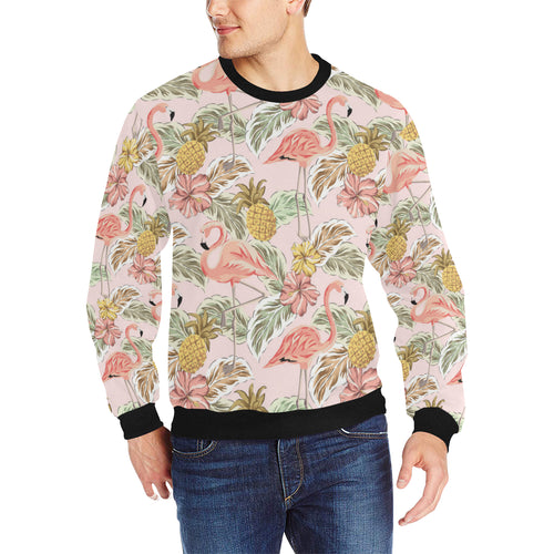 Pink flamingo birds pineapples hibiscus flower pat Men's Crew Neck Sweatshirt