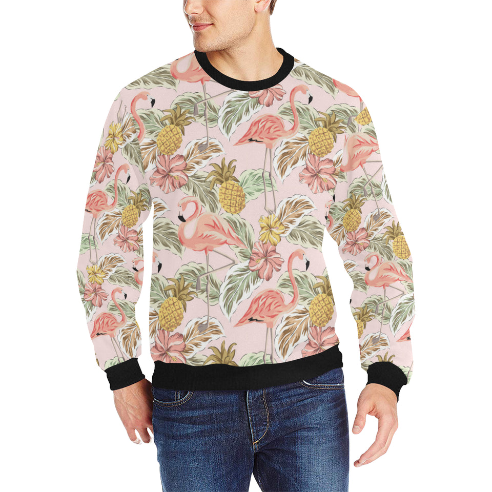 Pink flamingo birds pineapples hibiscus flower pat Men's Crew Neck Sweatshirt