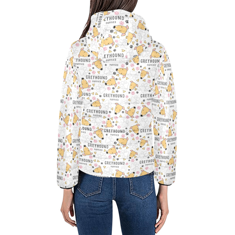 Greyhound Pattern Print Design 03 Women's Padded Hooded Jacket