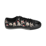 Christmas Pugs Santa_s red cap pattern Men's Low Top Canvas Shoes Black