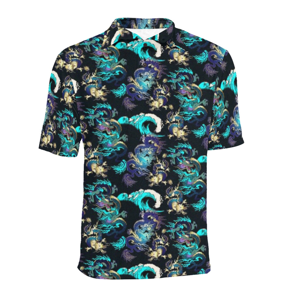 Dragon sea wave pattern Men's All Over Print Polo Shirt
