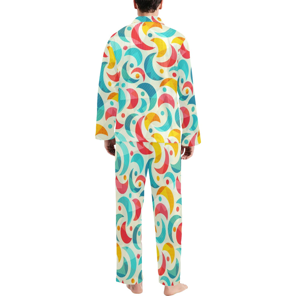 Colorful moon pattern Men's Long Pajama Set