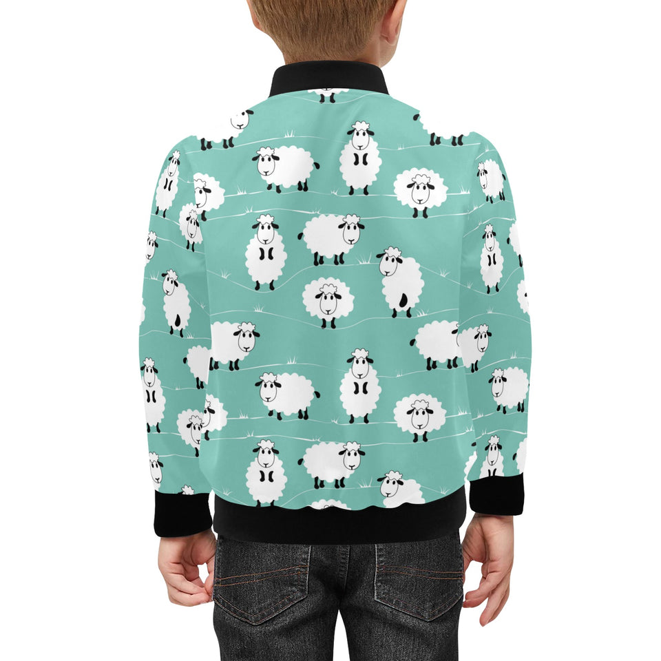 Cute sheep green background Kids' Boys' Girls' Bomber Jacket