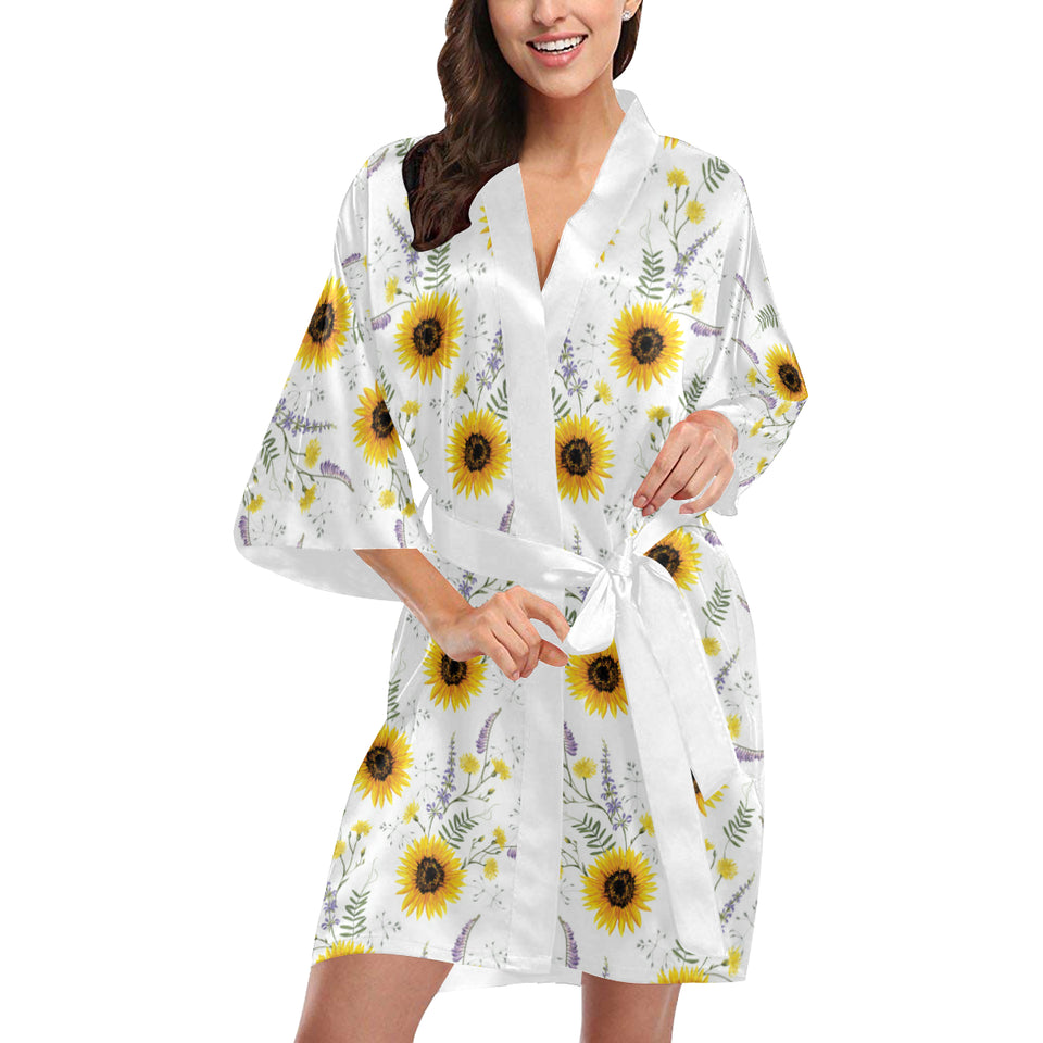 beautiful sunflowers pattern Women's Short Kimono Robe