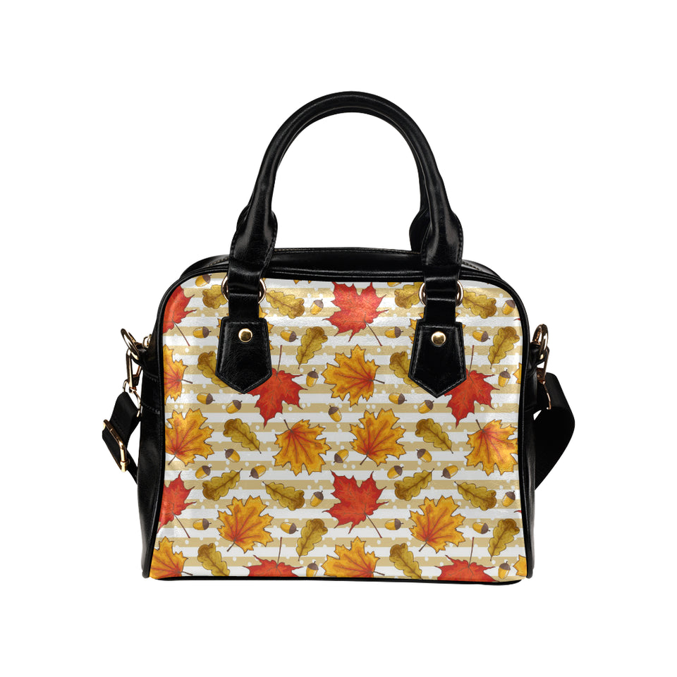 Maple leaf oak leaf acorns beige striped backgroun Shoulder Handbag