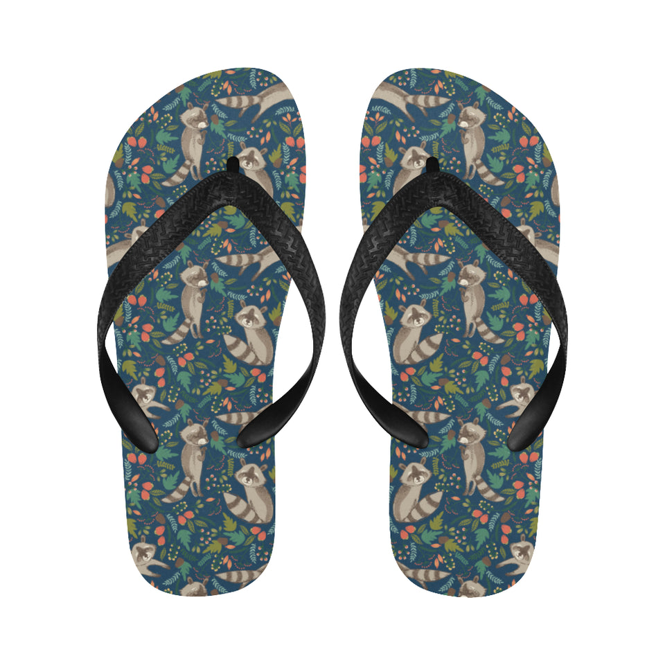 Raccoon tropical leaves pattern Unisex Flip Flops
