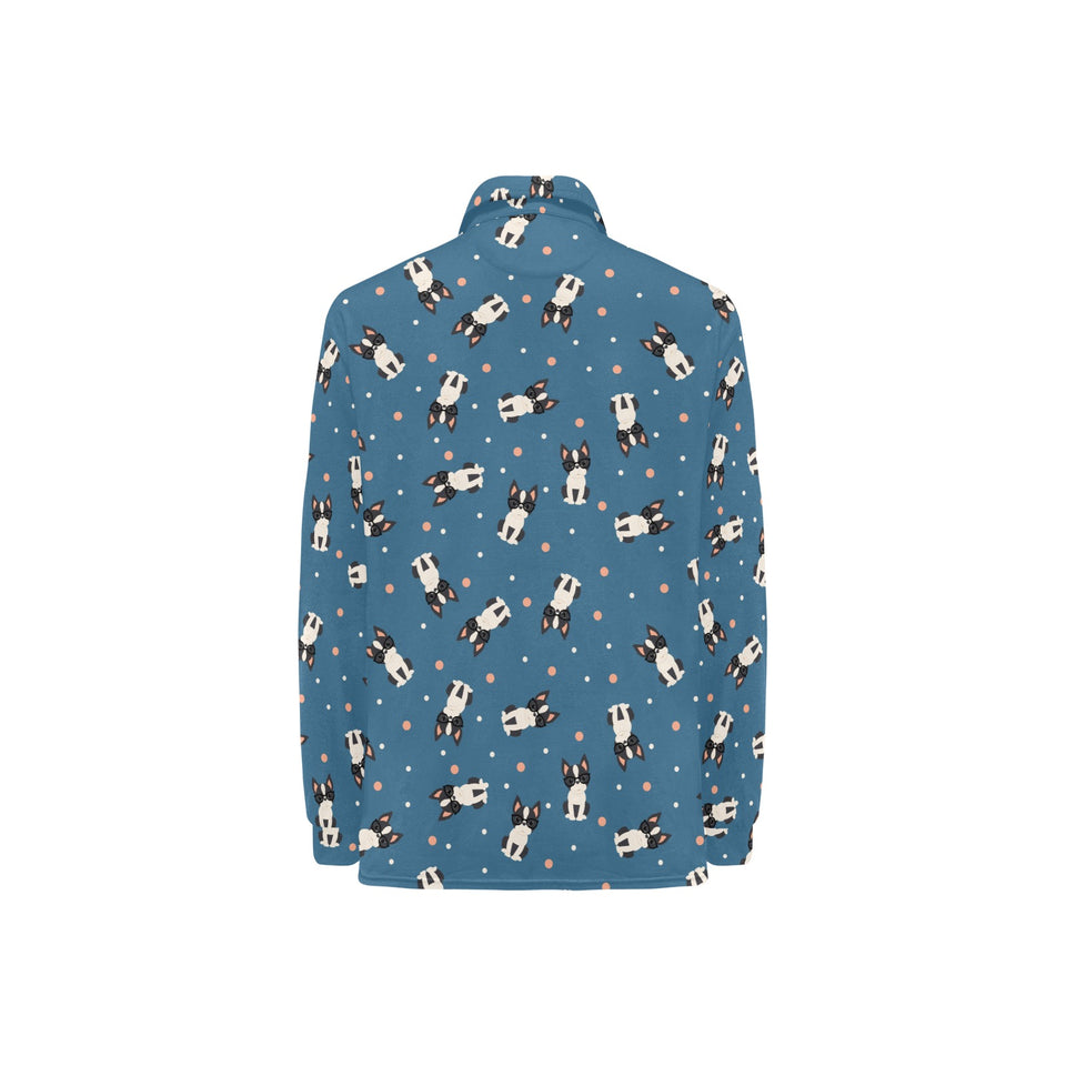 Cute boston terrier dog spattern Women's Long Sleeve Polo Shirt