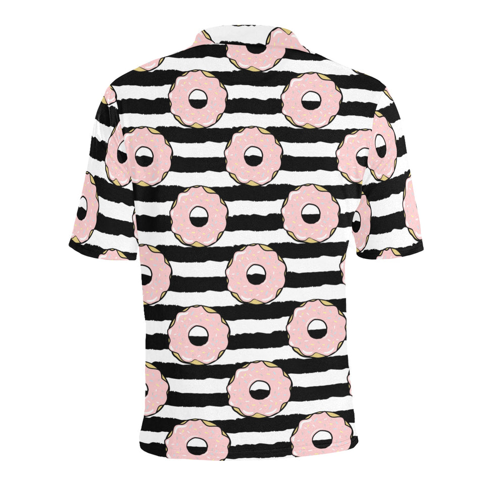 Donuts pink icing striped pattern Men's All Over Print Polo Shirt