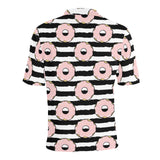 Donuts pink icing striped pattern Men's All Over Print Polo Shirt