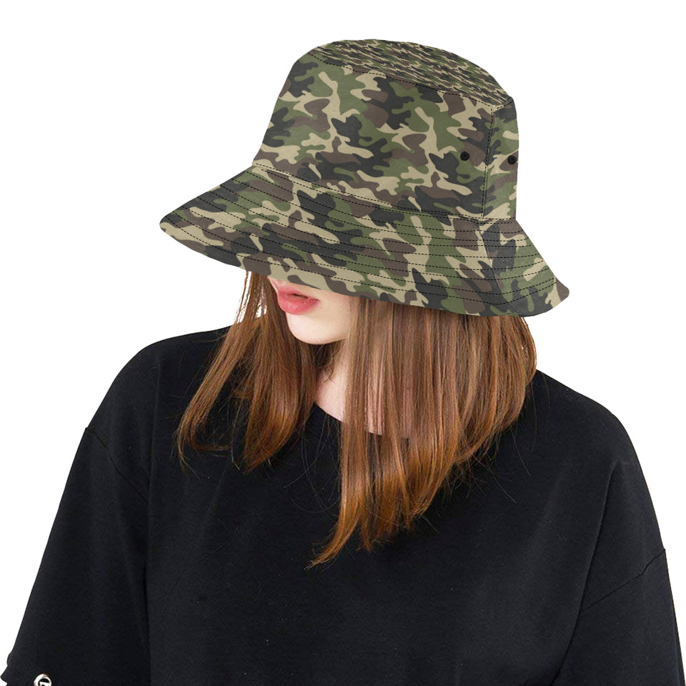 Dark Green camouflage pattern Unisex Bucket Hat