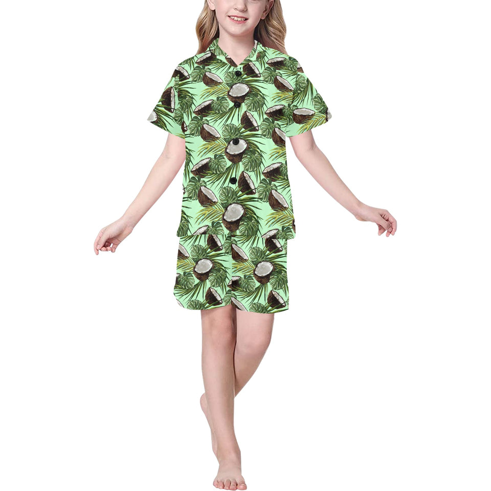 Coconut Pattern Print Design 02 Kids' Boys' Girls' V-Neck Short Pajama Set