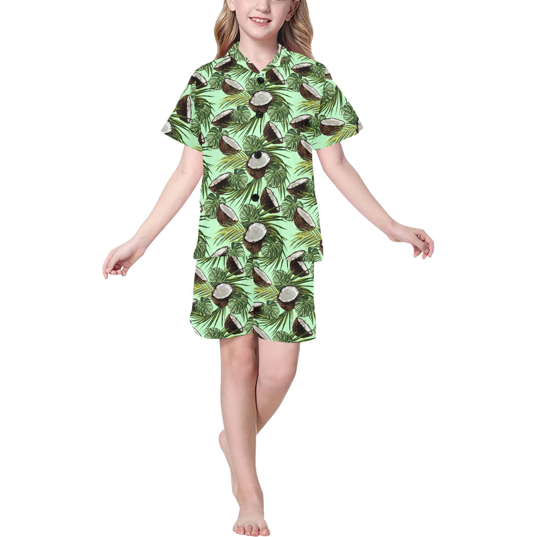 Coconut Pattern Print Design 02 Kids' Boys' Girls' V-Neck Short Pajama Set