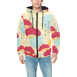 Red Bonsai gray sun japanese pattern Men's Padded Hooded Jacket