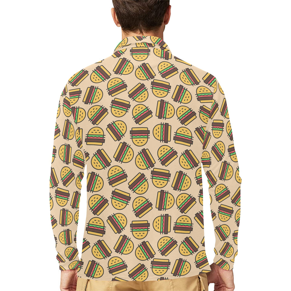 Hamburger Pattern Print Design 01 Men's Long Sleeve Polo Shirt