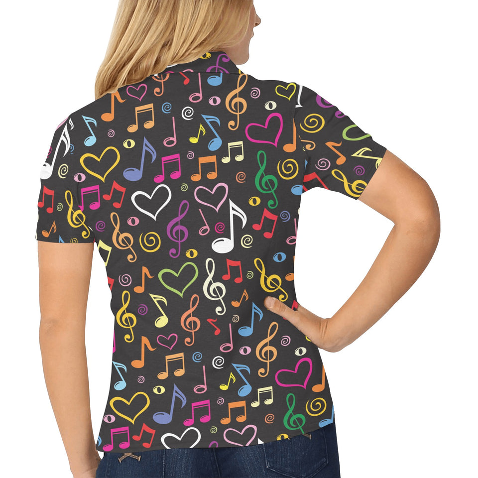 Music Notes Pattern Print Design 02 Women's All Over Print Polo Shirt