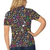 Music Notes Pattern Print Design 02 Women's All Over Print Polo Shirt