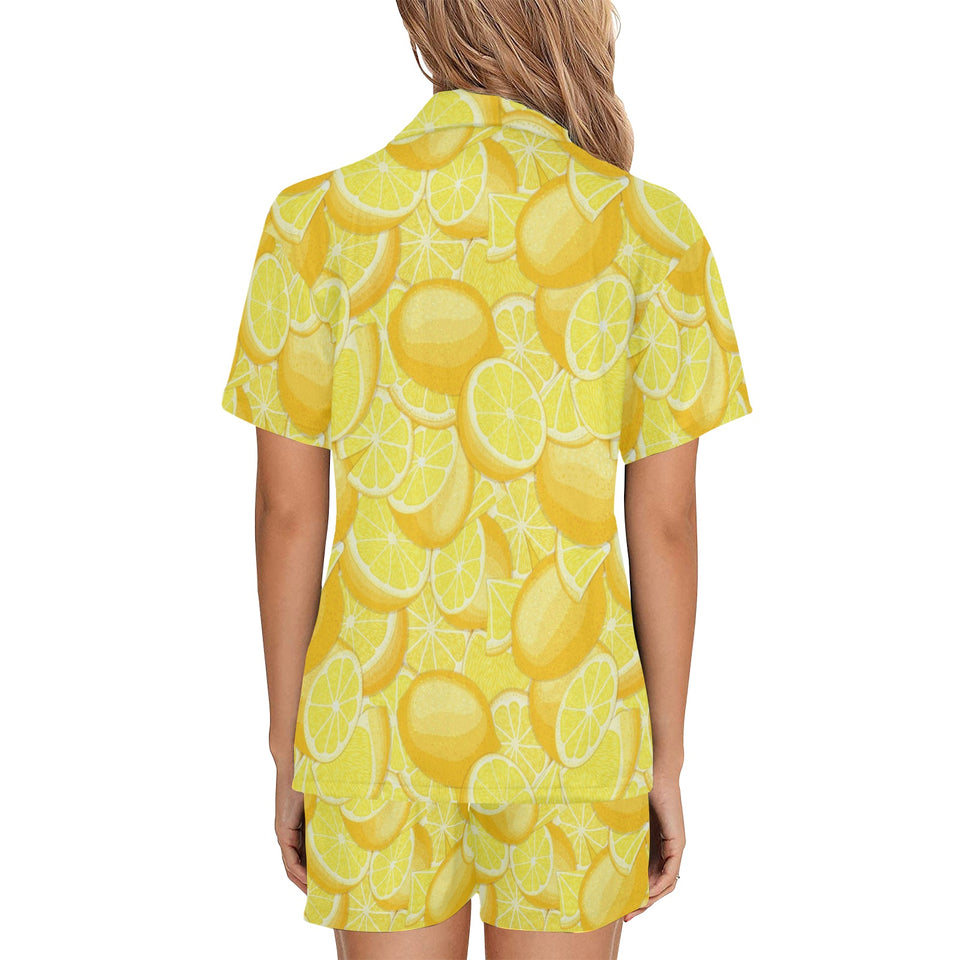 lemon pattern Women's V-Neck Short Pajama Set