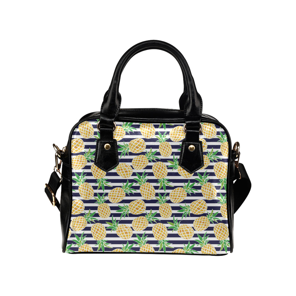 Pineapples pattern striped background Shoulder Handbag