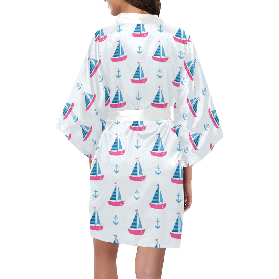 Sailboat anchor pattern Women's Short Kimono Robe