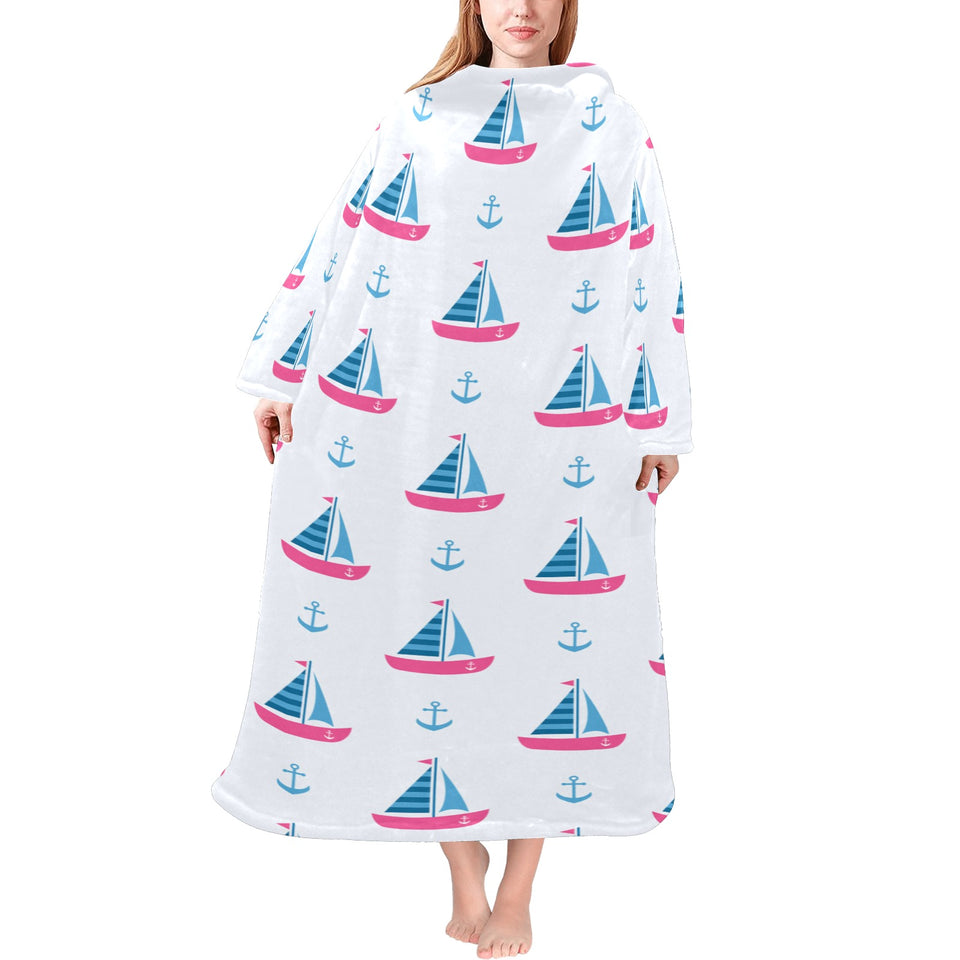 Sailboat anchor pattern Blanket Robe with Sleeves
