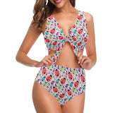 Ladybug Pattern Print Design 03 Chest Bowknot High Waisted Bikini Swimsuit