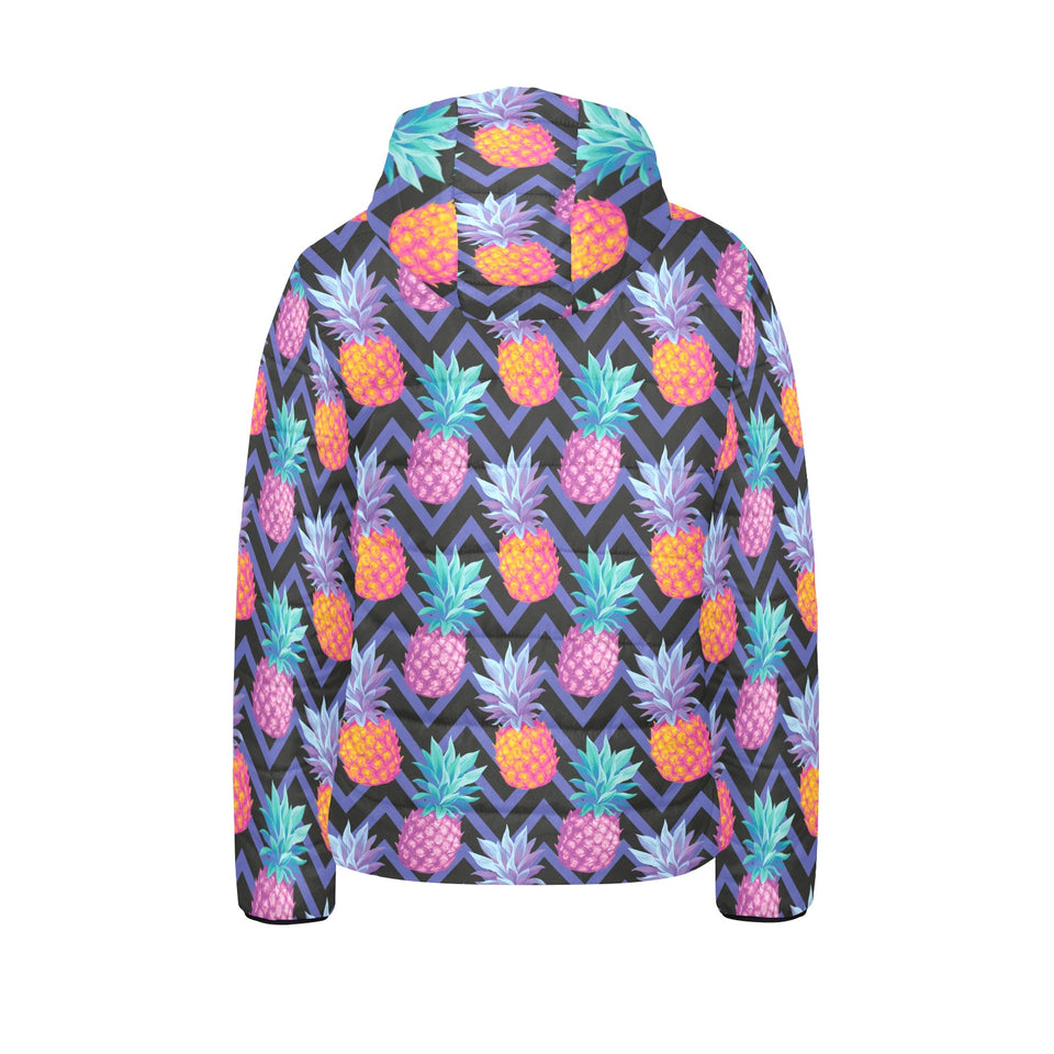 Pineapples pattern zigzag background Kids' Boys' Girls' Padded Hooded Jacket