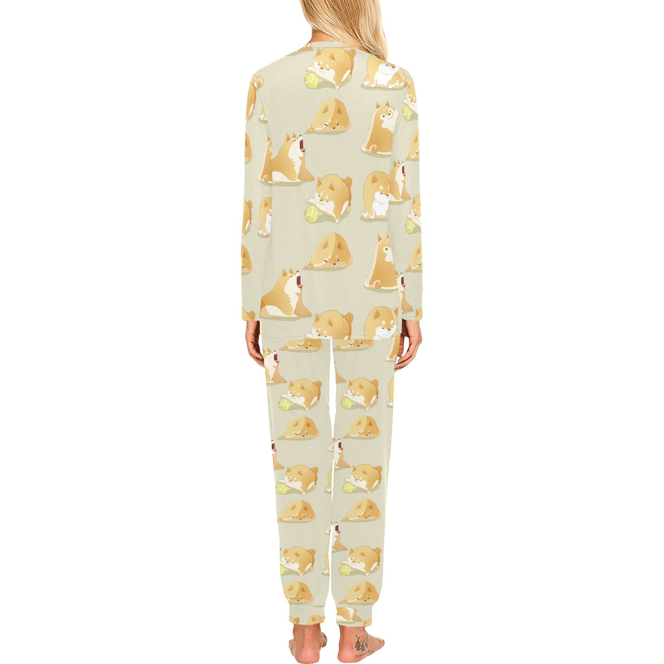 Cute fat shiba inu dog pattern Women's All Over Print Pajama Set